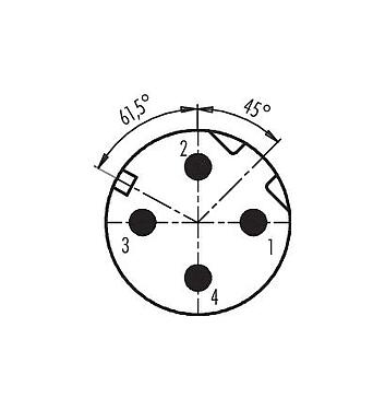Polbild (Steckseite) 99 3727 810 04 - M12 Kabelstecker, Polzahl: 4, 5,0-8,0 mm, schirmbar, schraubklemm, IP67, UL