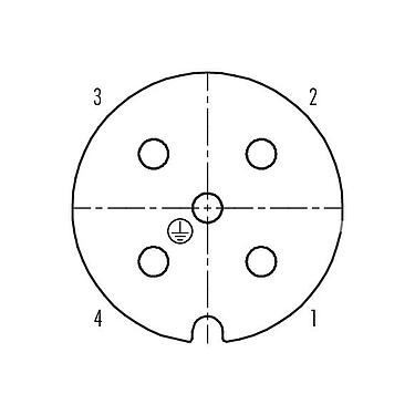 Disposition des contacts (Côté plug-in) 99 0710 03 05 - RD30 Connecteur femelle, Contacts: 4+PE, 14,0-18,0 mm, non blindé, pince à visser, IP65, ESTI+, VDE