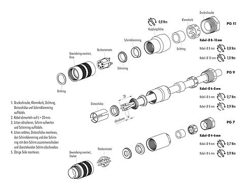 Montageanleitung 99 5101 15 02 - M16 Kabelstecker, Polzahl: 2 (02-a), 4,0-6,0 mm, schirmbar, löten, IP67, UL
