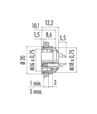 Schaaltekening 09 0124 09 06 - M16 Female panel mount connector, aantal polen: 6 (06-a), onafgeschermd, soldeer, IP67, UL