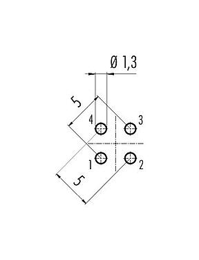 Disposizione dei conduttori 86 0131 0000 00004 - M12 Connettore maschio a flangia, Numero poli: 4, non schermato, THT, IP68, UL, PG 9