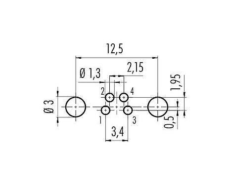 Conductor layout 86 6319 1120 00004 - M8 Male panel mount connector, Contacts: 4, shieldable, THT, IP67, UL, front fastened