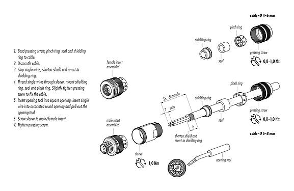 Assembly instructions 99 1538 814 05 - M12 Female cable connector, Contacts: 5, 4.0-6.0 mm, shieldable, wire clamp, IP67