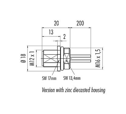 Scale drawing 76 0231 0011 00004-0200 - M12 Male panel mount connector, Contacts: 4, unshielded, single wires, IP68, UL, M16x1.5