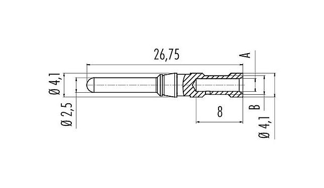 스케일 드로잉 61 0902 139 - Bayonet HEC-핀 접점, 100 개; 696 시리즈
