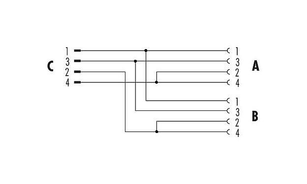 Design del cavo 79 5200 00 04 - M12 Scatola di distribuzione doppia, distributore a Y, maschio M12x1 - 2 femmina M12x1, Numero poli: 4, non schermato, innestabile, IP68, UL
