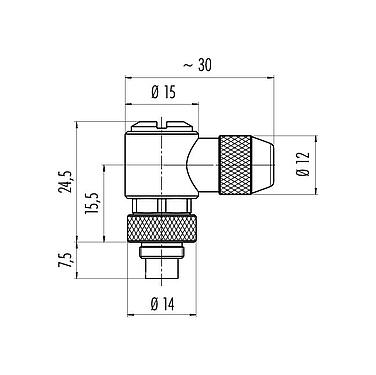 Desenho da escala 99 0413 75 05 - M9 Plugue angular, Contatos: 5, 3,5-5,0 mm, blindável, solda, IP67