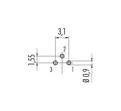 Disposizione dei conduttori 09 0077 20 03 - M9 Connettore maschio a flangia, Numero poli: 3, non schermato, THT, IP40