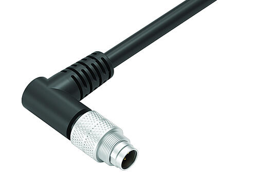 Illustration 79 1413 75 05 - M9 Male angled connector, Contacts: 5, shielded, moulded on the cable, IP67, PUR, black, 5 x 0.25 mm², 5 m