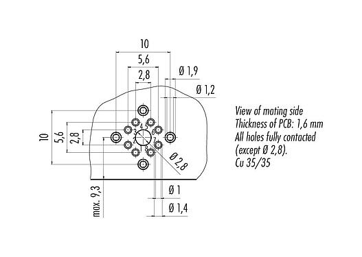 Geleiderconfiguratie 99 3782 213 08 - M12 Female panel mount connector, aantal polen: 8, schermbaar, THT, IP67, UL, M12x1,0