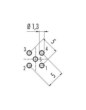 導体レイアウト 86 0532 1000 00005 - M12 メスパネルマウントコネクタ, 極数: 5, 非シールド, THT, IP68, UL, PG 9, 前面取り付け