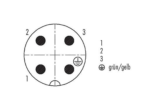 Polbild (Steckseite) 99 4221 00 04 - RD24 Kabelstecker, Polzahl: 3+PE, 6,0-9,0 mm, ungeschirmt, schraubklemm, IP67, UL, ESTI+, VDE, PG 9