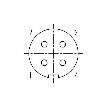 Расположение контактов (со стороны подключения) 99 4910 00 04 - Вставной-вытяжной Кабельная розетка, Количество полюсов: 4, 3,5-5,0 мм, экранируемый, пайка, IP67
