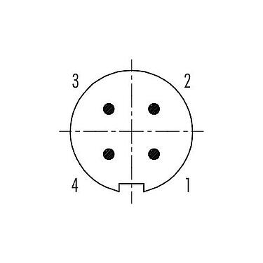 Расположение контактов (со стороны подключения) 99 4909 00 04 - Вставной-вытяжной Кабельный штекер, Количество полюсов: 4, 3,5-5,0 мм, экранируемый, пайка, IP67