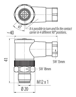 스케일 드로잉 99 0437 92 05 - M12 각진 플러그, 콘택트 렌즈: 5, 4.0-6.0mm, 차폐되지 않음, 나사 클램프, IP67, UL