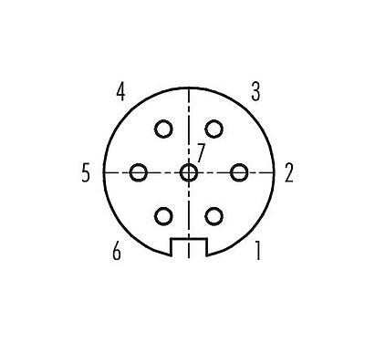 Disposición de los contactos (lado de la conexión) 99 5126 75 07 - M16 Conector hembra en ángulo, Número de contactos: 7 (07-a), 4,0-6,0 mm, blindable, soldadura, IP67, UL