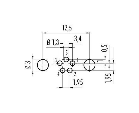 Geleiderconfiguratie 09 3425 82 05 - M8 Male panel mount connector, aantal polen: 5, schermbaar, THT, IP67, aan voorkant verschroefbaar