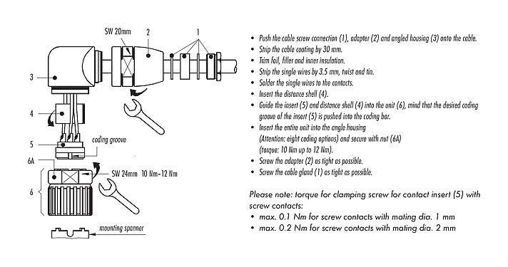 装配说明 99 4606 71 12 - M23 弯角孔头电缆连接器, 极数: 12, 6.0-10.0mm, 非屏蔽, 焊接, IP67
