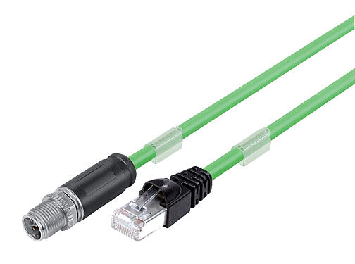 Иллюстрация 79 9723 020 08 - M12/M12 Соединительный кабель кабельный штекер - штекер RJ45, Количество полюсов: 8, экранированный, формовка на кабеле, IP67, UL, PUR, зеленый, AWG 26/7, 2 м
