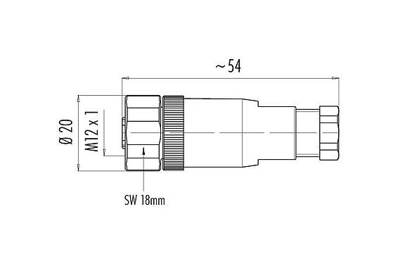 Rysunek z wymiarami 99 0436 82 05 - M12 Zeńskie złącze kablowe proste, Kontaktów: 5, 4,0-6,0 mm, nieekranowany, zacisk śrubowy, IP67, UL
