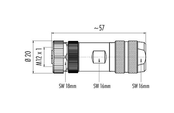 스케일 드로잉 99 1486 914 08 - M12 케이블 소켓, 콘택트 렌즈: 8, 8.0-10.0mm, 차폐 가능, 나사 클램프, IP67, UL