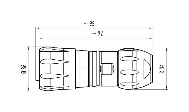 Desenho da escala 99 6502 000 08 - Baioneta Tomada de cabo, Contatos: 4+3+PE, 7,0-17,0 mm, desprotegido, crimpado (os contactos de crimpdevem ser encomendados separadamente), IP68/IP69K, UL, VDE