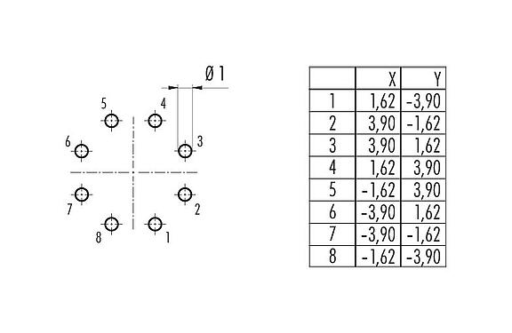 导体结构 09 0774 490 08 - 卡扣式 孔头法兰座, 极数: 8, 非屏蔽, THT, IP67