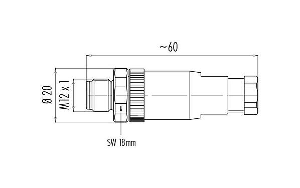 Desenho da escala 99 0437 82 05 - M12 Plugue de cabo, Contatos: 5, 4,0-6,0 mm, desprotegido, pinça de parafuso, IP67, UL