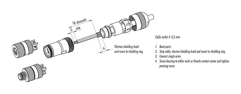 Instrução de montagem 99 3361 300 03 - M8 Plugue de cabo, Contatos: 3, 6,0-8,0 mm, blindável, pinça de parafuso, IP67, UL