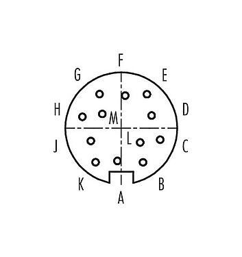 Polbild (Steckseite) 99 0148 10 12 - M16 Winkeldose, Polzahl: 12 (12-a), 4,0-6,0 mm, schirmbar, löten, IP40