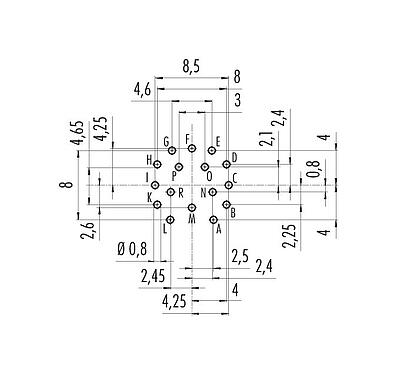 Disposizione dei conduttori 09 0340 90 16 - M16 Connettore femmina a flangia, Numero poli: 16, non schermato, THT, IP40, montaggio anteriore