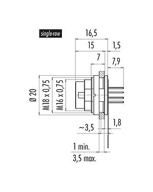 Scale drawing 09 0131 65 12 - M16 Male panel mount connector, Contacts: 12 (12-a), unshielded, THT, IP67, front fastened