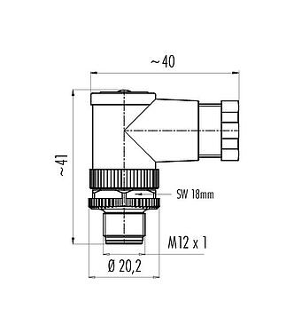 Desenho da escala 99 0525 24 04 - M12 Plugue angular, Contatos: 4, 4,0-6,0 mm, desprotegido, braçadeira de arame, IP67