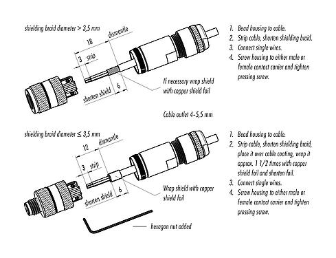 Instrução de montagem 99 3369 100 04 - M8 Plugue de cabo, Contatos: 4, 4,0-5,5 mm, blindável, pinça de parafuso, IP67