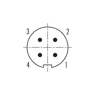 Disposition des contacts (Côté plug-in) 09 0411 90 04 - M9 Embase mâle, Contacts: 4, non blindé, THT, IP67, vissé à l'avant