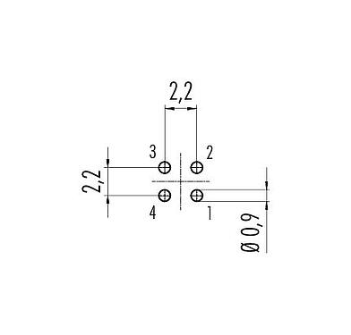Leiterplattenlayout 09 0081 20 04 - M9 Flanschstecker, Polzahl: 4, ungeschirmt, THT, IP40