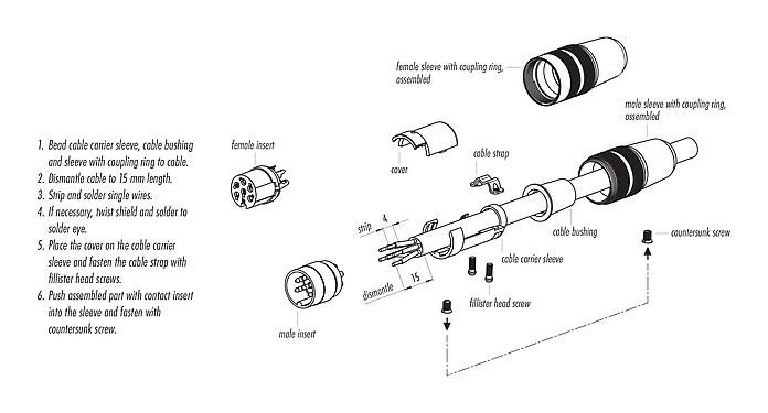 Instrukcja montażu 09 0338 02 16 - M16 Zeńskie złącze kablowe proste, Kontaktów: 16, 6,0-8,0 mm, nieekranowany, lutowanie, IP40