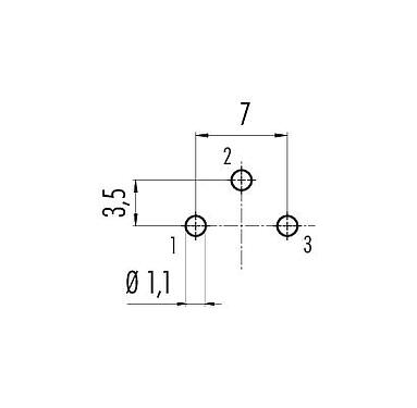 Disposizione dei conduttori 09 0308 99 03 - M16 Connettore femmina a flangia, Numero poli: 3 (03-a), non schermato, THT, IP40, montaggio anteriore