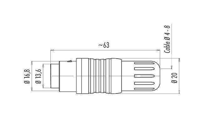 比例图 99 4810 00 04 - Push Pull 直头孔头电缆连接器, 极数: 4, 4.0-8.0mm, 可接屏蔽, 焊接, IP67