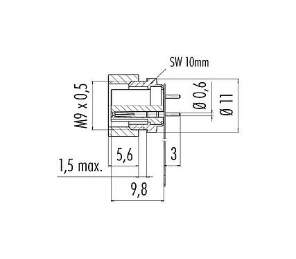Scale drawing 09 0478 65 07 - M9 Female panel mount connector, Contacts: 7, unshielded, THT, IP40