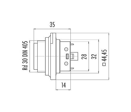 Schaaltekening 99 0719 00 13 - RD30 Male panel mount connector, aantal polen: 12+PE, onafgeschermd, soldeer, IP65