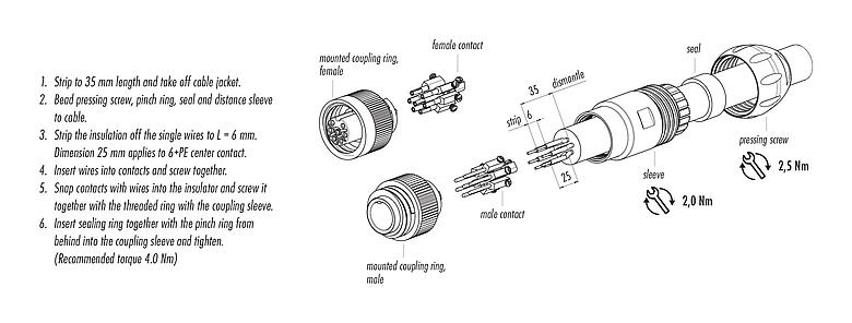 Instrucción de montaje 99 4218 300 07 - RD24 Conector de cable hembra, Número de contactos: 6+PE, 7,0-17,0 mm, sin blindaje, tornillo extraíble, IP67, UL, ESTI+, VDE, Vario