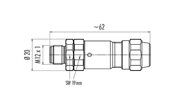 Desenho da escala 99 3729 995 04 - M12 Plugue de cabo, Contatos: 4, 5,5-8,6 mm, blindável, pinça de parafuso, IP69, UL, Aço inoxidável
