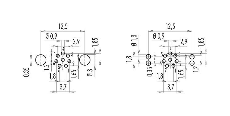 Disposizione dei conduttori 09 0427 30 08 - M9 Connettore maschio a flangia, Numero poli: 8, schermabile, THT, IP67, montaggio anteriore
