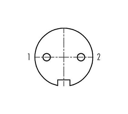 コンタクト配列（接続側） 09 0104 300 02 - M16 角型フランジソケット, 極数: 2 (02-a), 非シールド, はんだ, IP67, UL