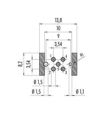 Disposizione dei conduttori 09 0433 600 05 - M12 Connettore maschio a pannello, Numero poli: 5, non schermato, SMT, IP67, per SMT