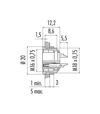 Schaaltekening 09 0312 00 04 - M16 Female panel mount connector, aantal polen: 4 (04-a), onafgeschermd, soldeer, IP40