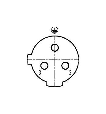 Расположение контактов (со стороны подключения) 99 2530 24 03 - M12 Угловая розетка, Количество полюсов: 2+PE, 4,0-6,0 мм, не экранированный, винтовая клемма, IP67