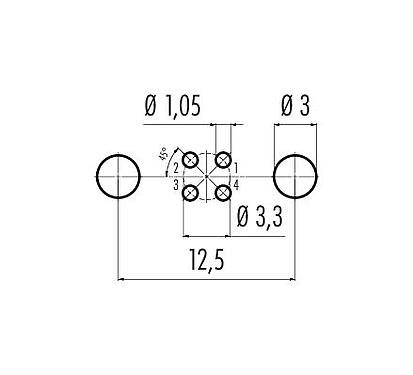 Conductor layout 86 6321 1121 00404 - M8 Male angled panel mount connector, Contacts: 4, shieldable, THT, IP67