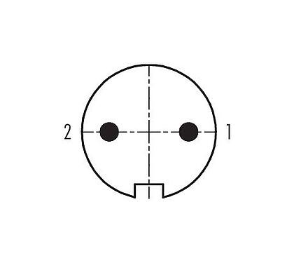 Polbild (Steckseite) 99 5601 19 02 - M16 Kabelstecker, Polzahl: 2 (02-a), 6,0-8,0 mm, schirmbar, löten, IP67, UL